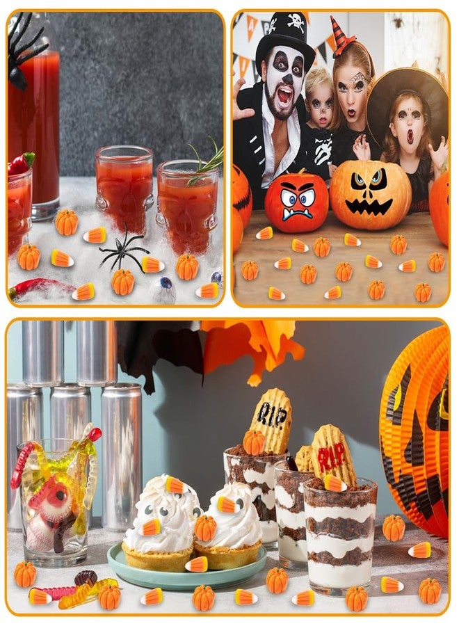 Vellibring 70pcs Halloween Mini Pumpkins Candy Corns Decorations,Thanksgiving Fake Resin Pumpkins Charms Artificial Candy Corns for Halloween Fall Vase Filler Scrapbooking Accessories - Image 5